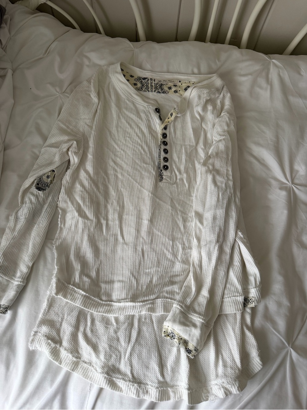 Free People White Women's Long-Sleeve Waffle Henley Top